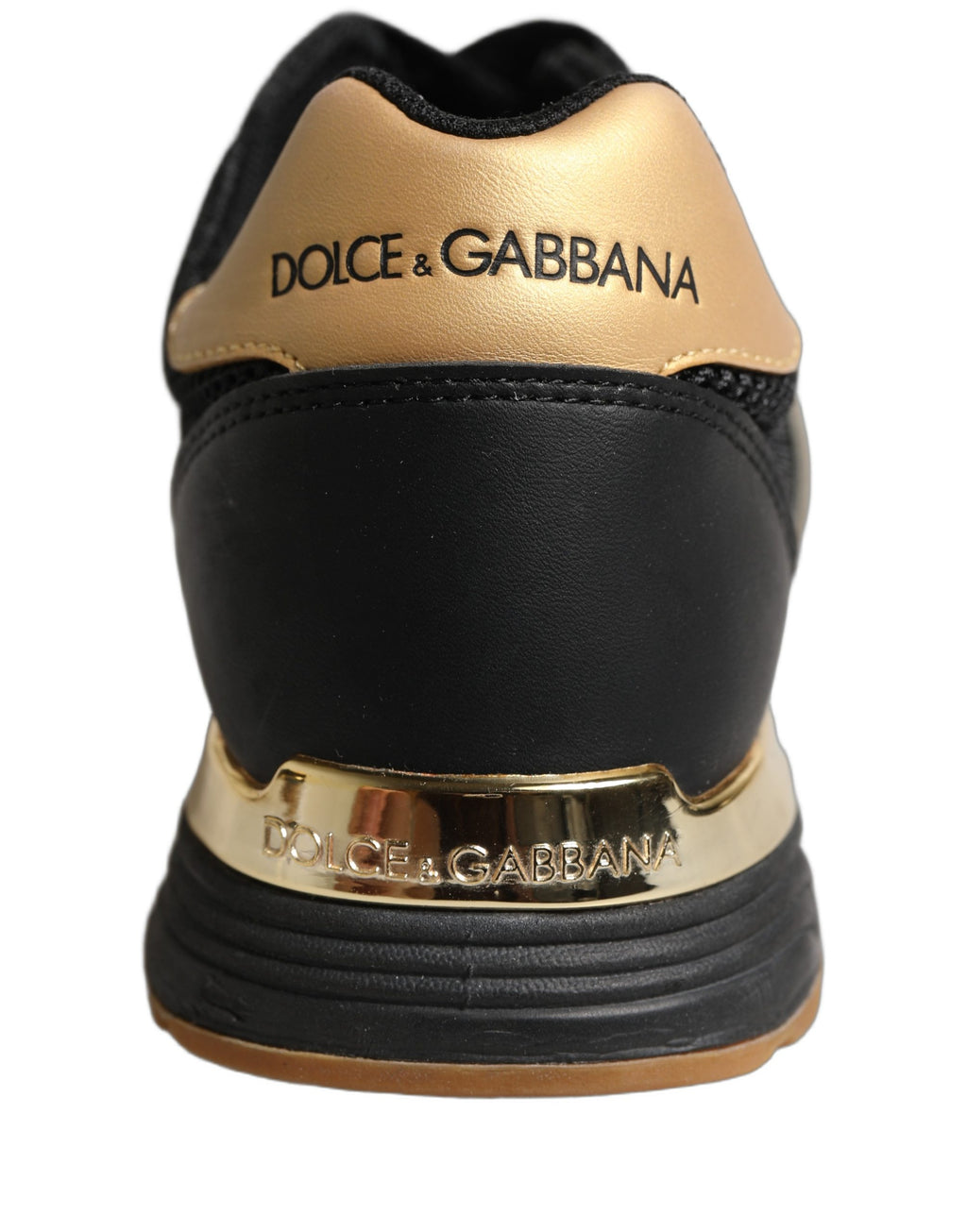 Dolce & Gabbana Black Gold Leather Low Top Sneakers Shoes