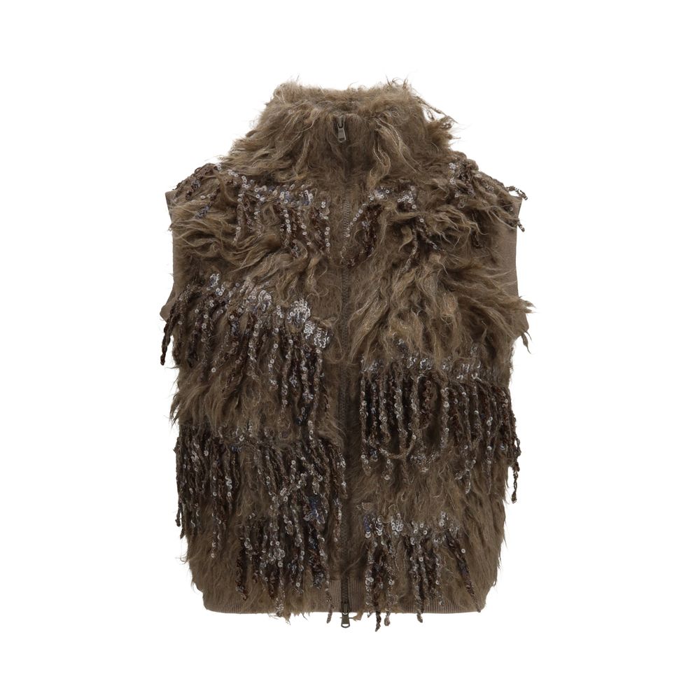 Brunello Cucinelli Beige Mohair Sleeveles Sweater