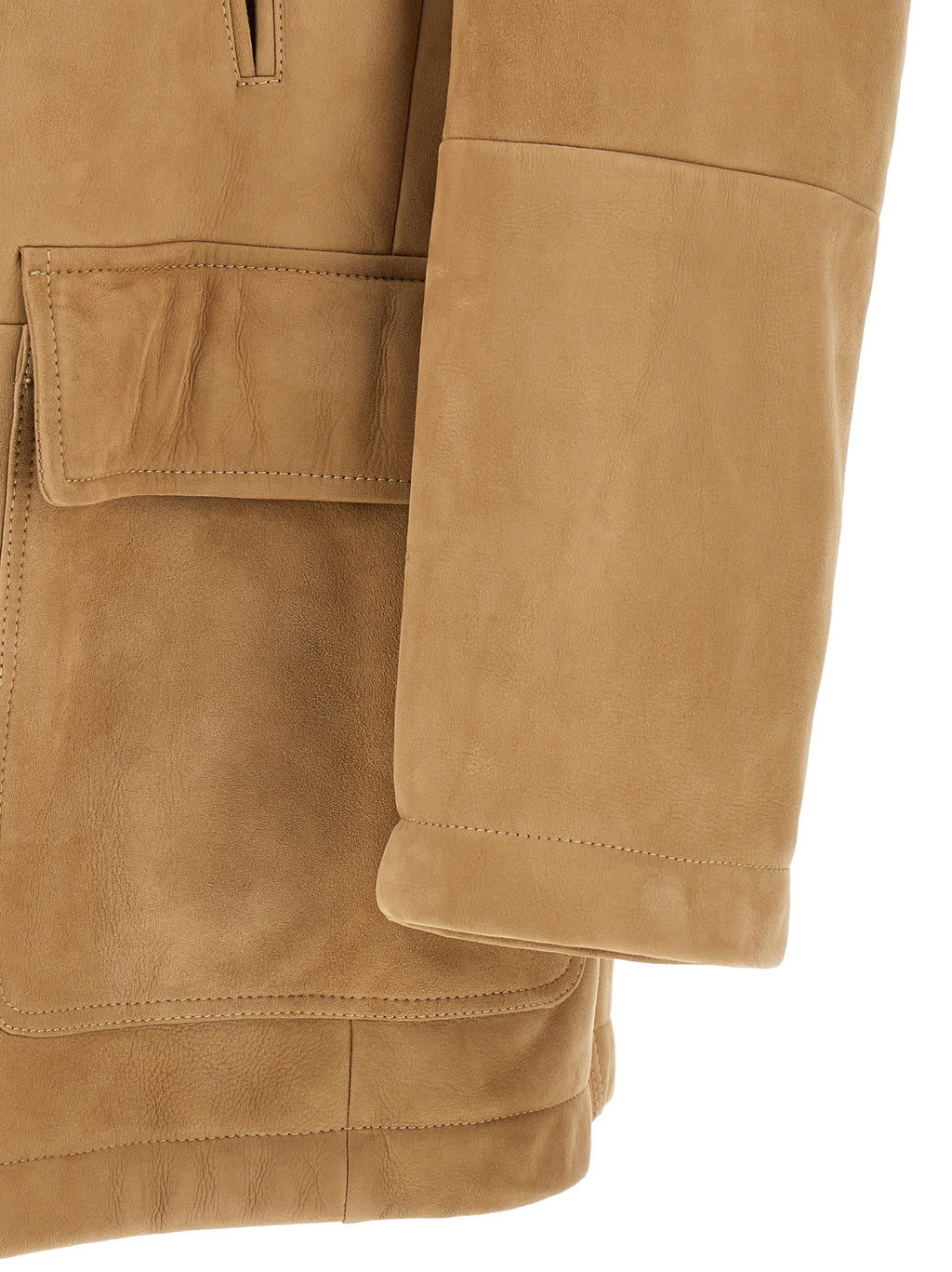 Brunello Cucinelli Beige Lamb Leather Leather Jacket
