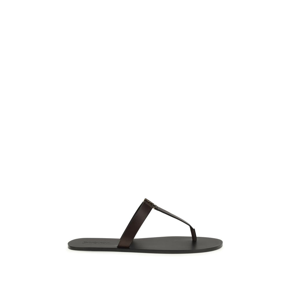 Saint Laurent Brown Calf Leather Bos Taurus Flat Sandals