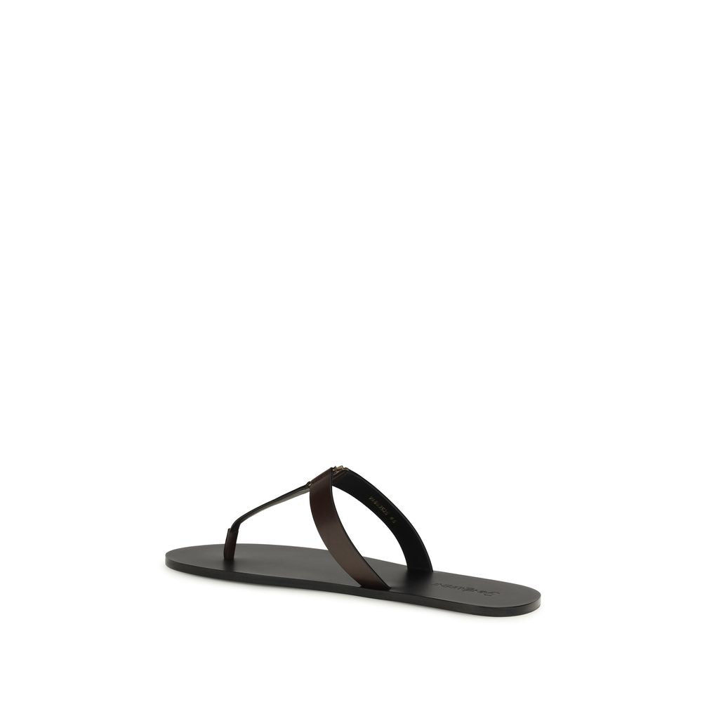 Saint Laurent Brown Calf Leather Bos Taurus Flat Sandals
