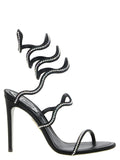 RENE CAOVILLA Black Satin Stiletto Heel Sandals
