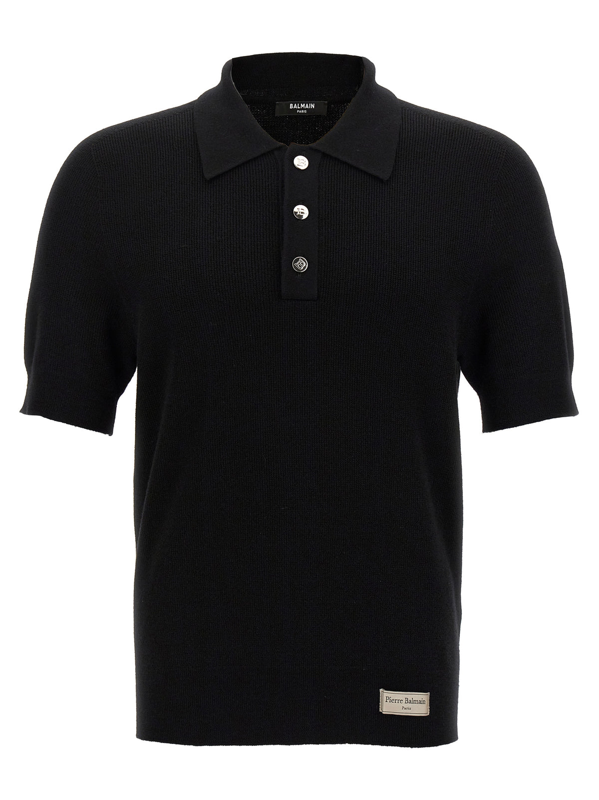 Balmain Black Merino Wool Polo Shirt