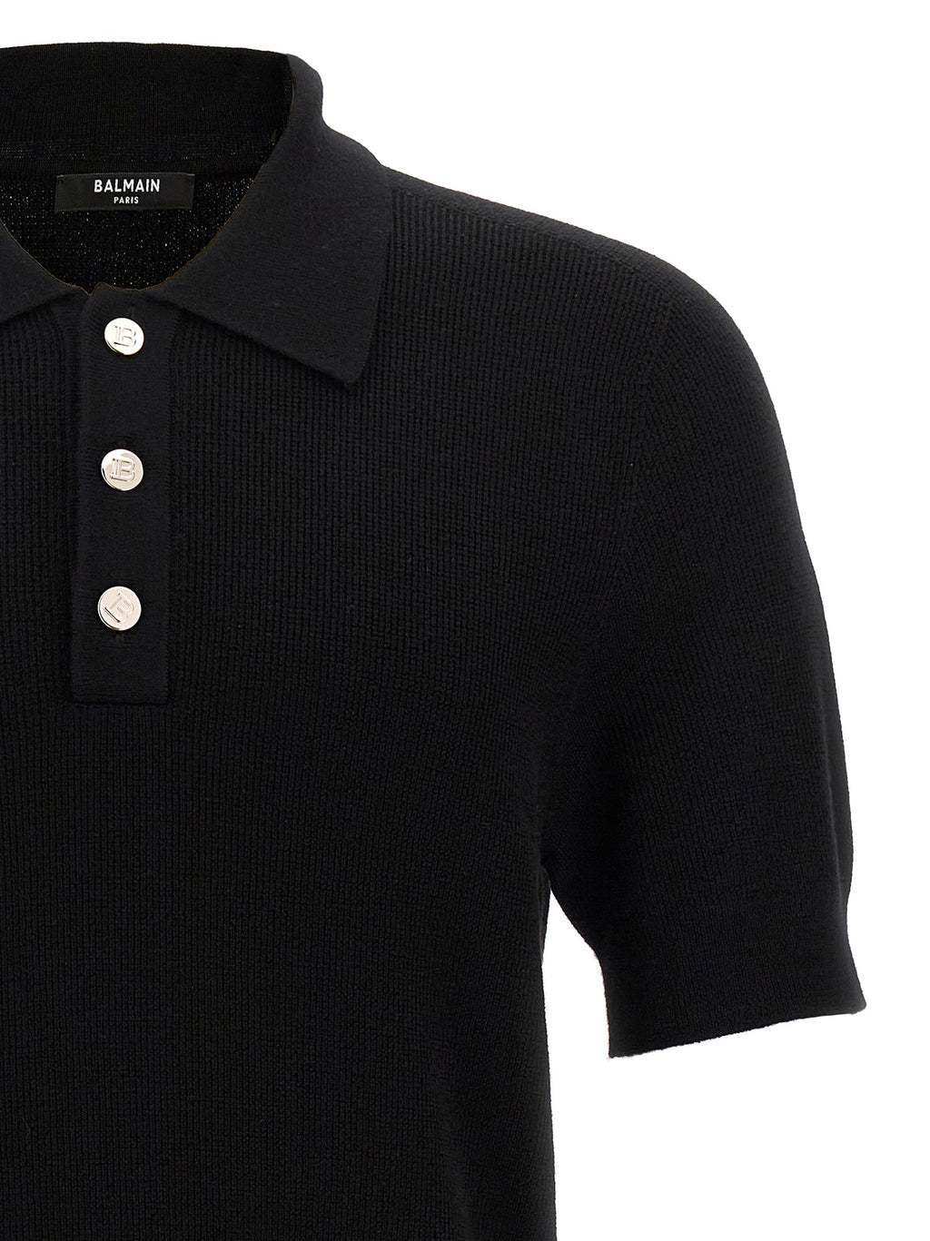 Balmain Black Merino Wool Polo Shirt