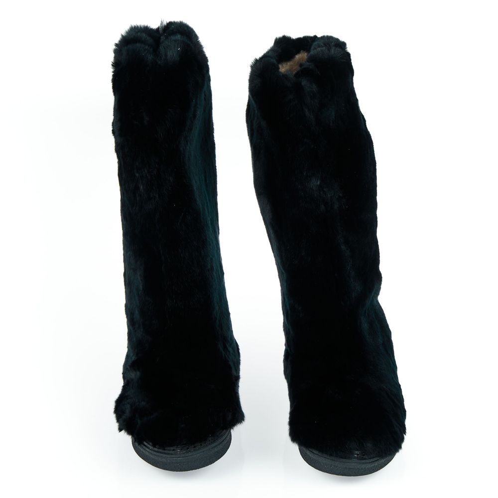 Mr&Mrs Italy Black Rabbit Fur Women Shoe