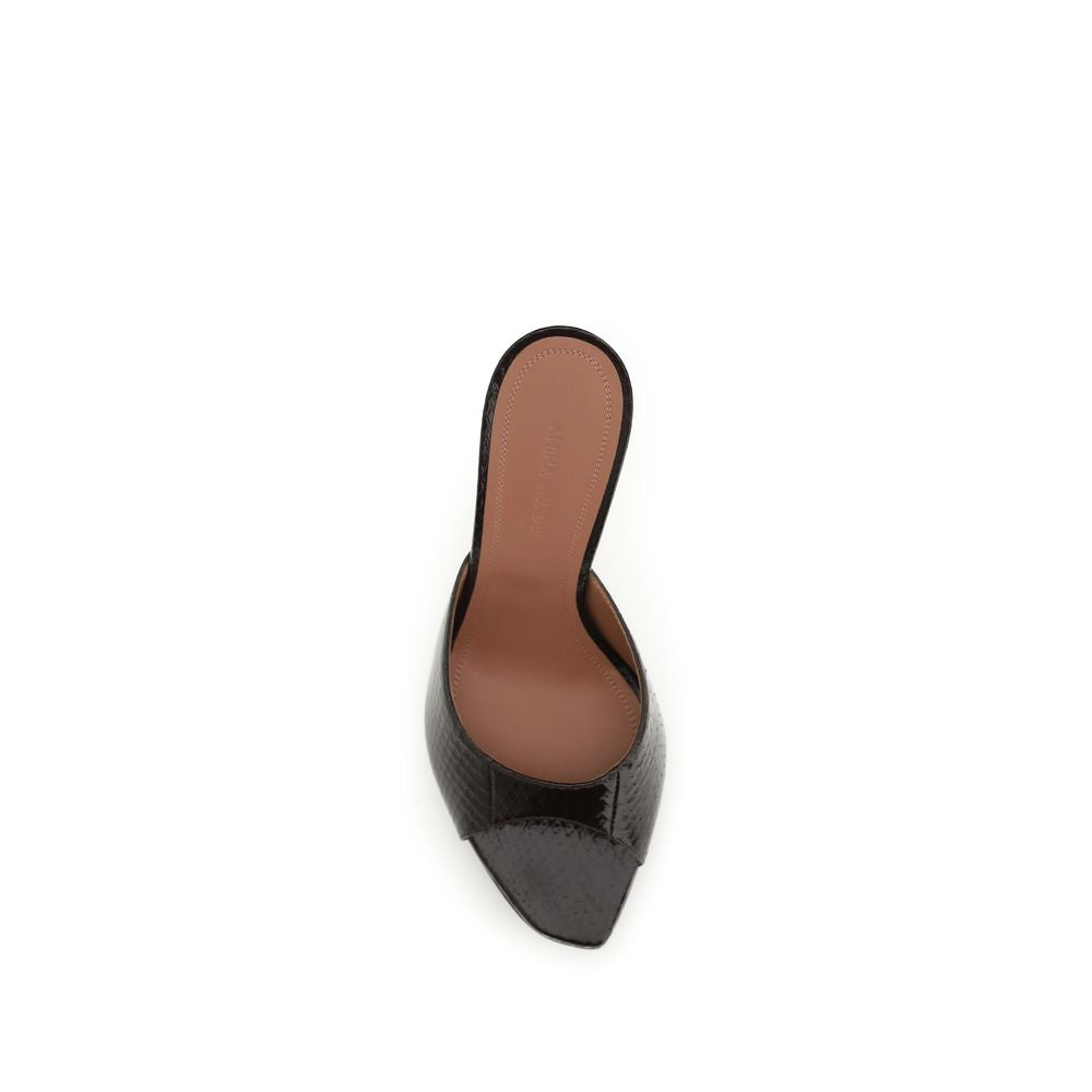 Amina Muaddi Brown Calf Leather Bos Taurus Stiletto Heel Sandals