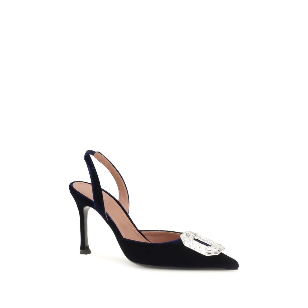 Amina Muaddi Blue Velvet High Heel Pumps