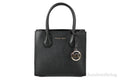 Michael Kors Mercer Medium Leather Messenger Crossbody Handbag (Black Solid)