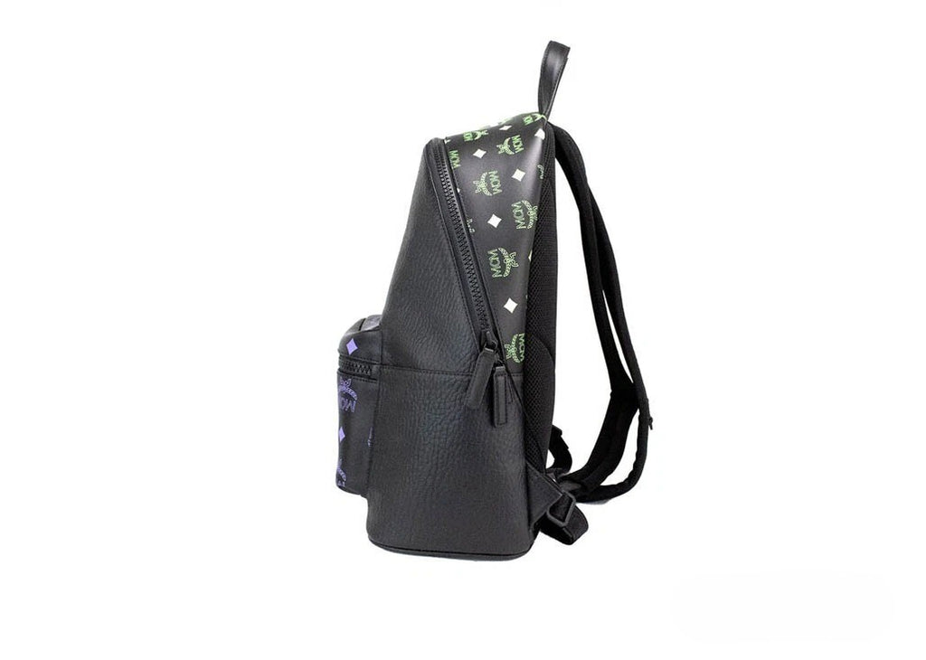 MCM Color Splash Visetos Green Purple Medium Mixed Leather Backpack Bookbag