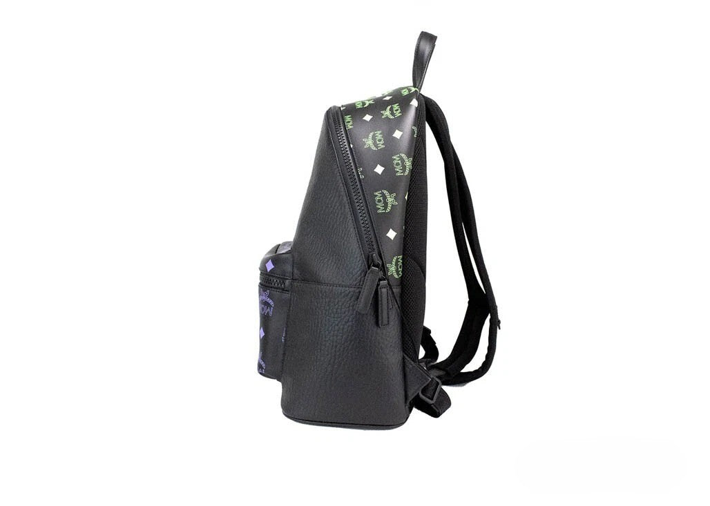 MCM Color Splash Visetos Green Purple Medium Mixed Leather Backpack Bookbag