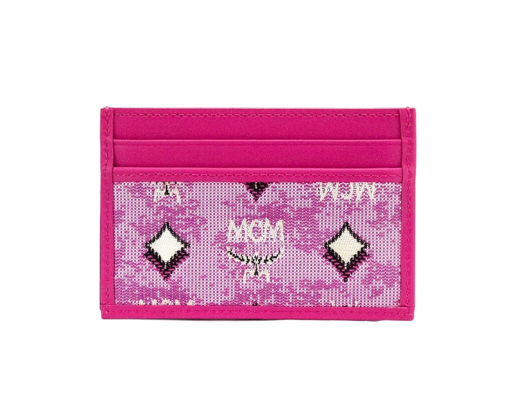 MCM Veritas Vintage Pink Denim Fabric Monogrammed Card Case Wallet