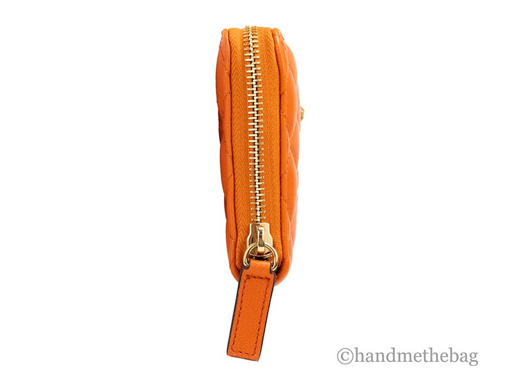 Versace Large Dark Orange Quilted Smooth Leather Continental Clutch Zip Wallet