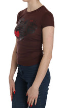 Exte Chic Brown Hearts Print Crew Neck Blouse