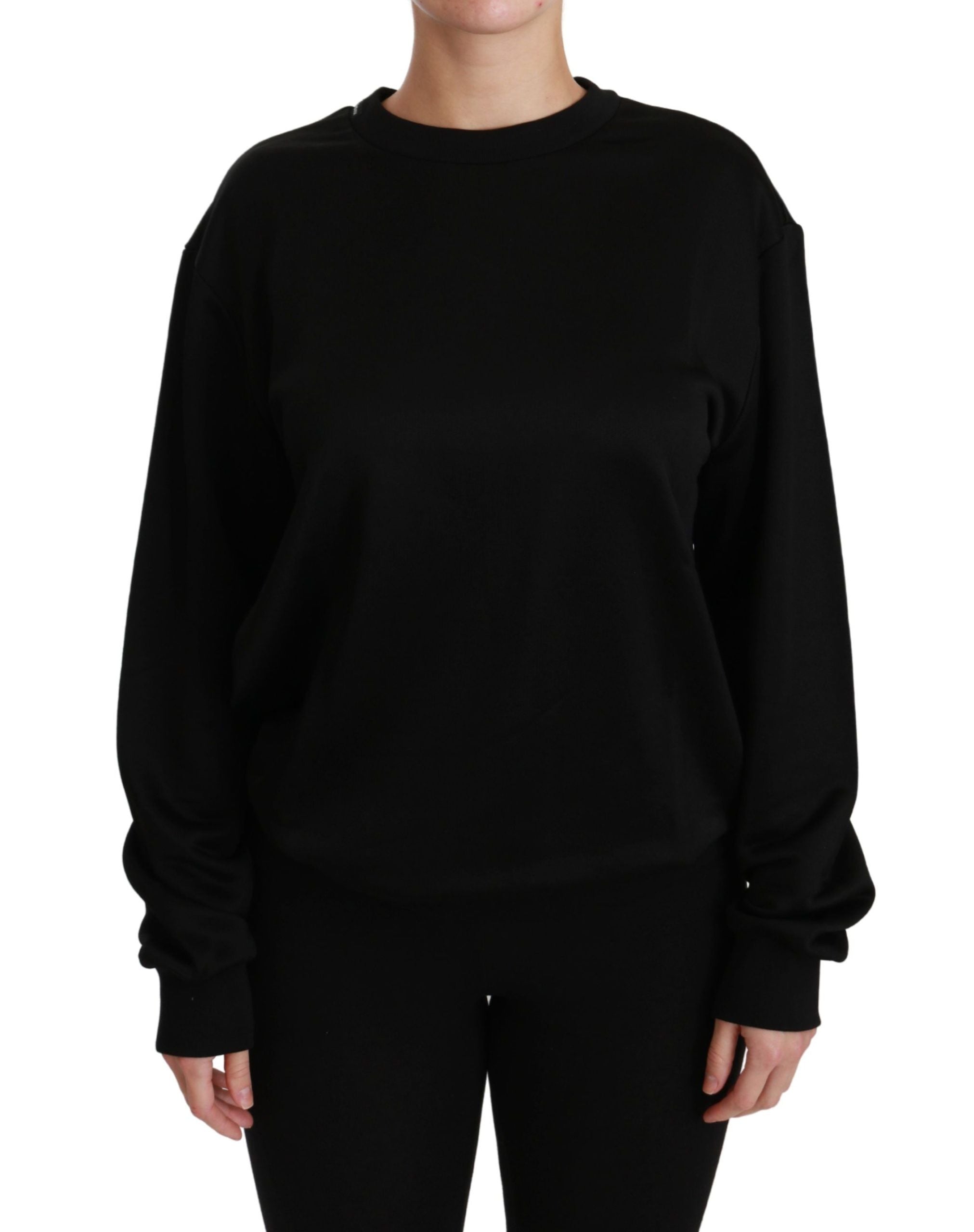 Dolce & Gabbana Suéter elegante de algodón negro con cuello redondo