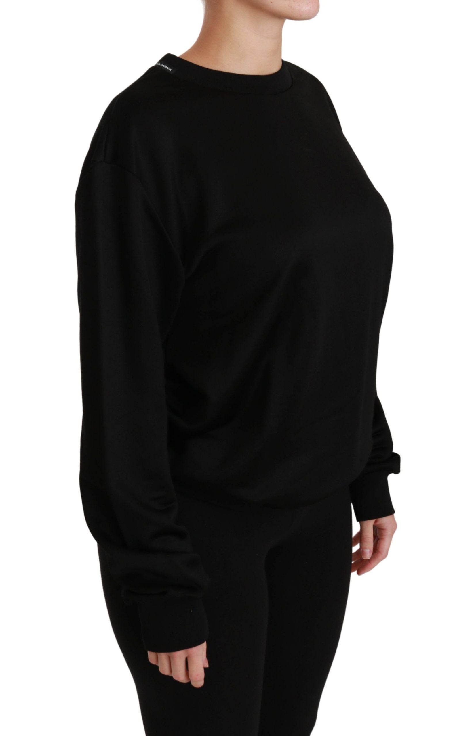 Dolce & Gabbana Suéter elegante de algodón negro con cuello redondo