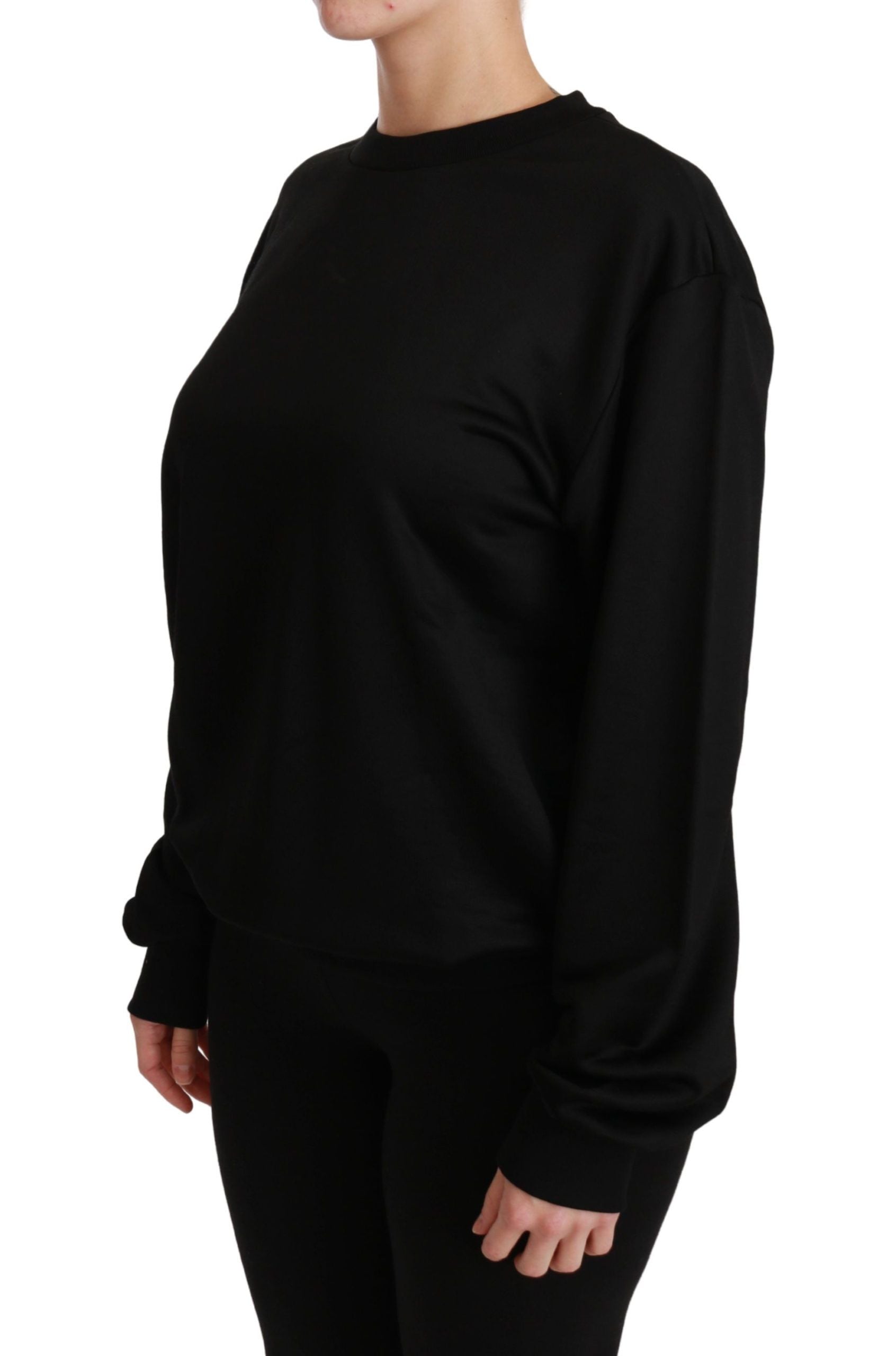 Dolce & Gabbana Suéter elegante de algodón negro con cuello redondo