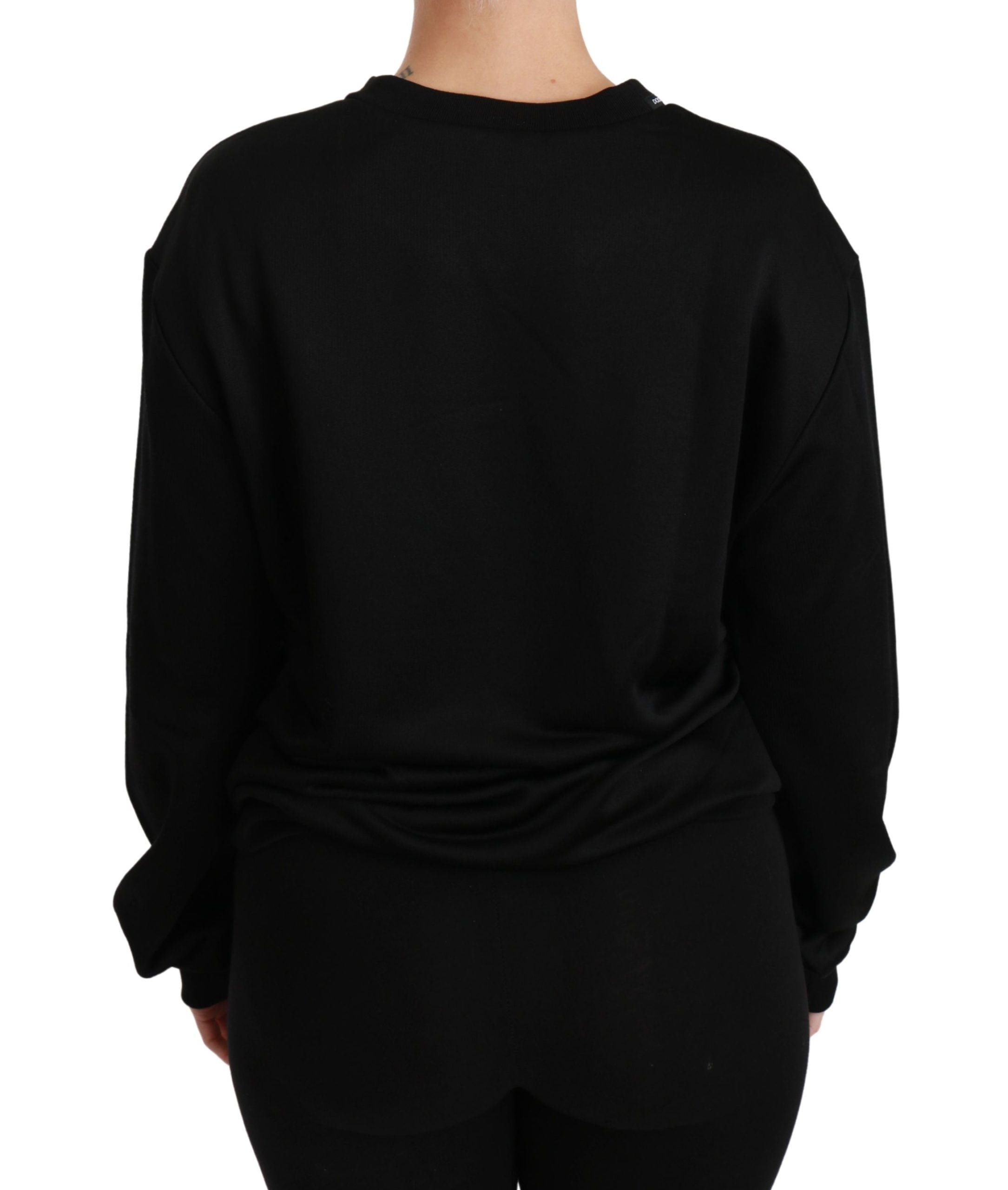 Dolce & Gabbana Suéter elegante de algodón negro con cuello redondo
