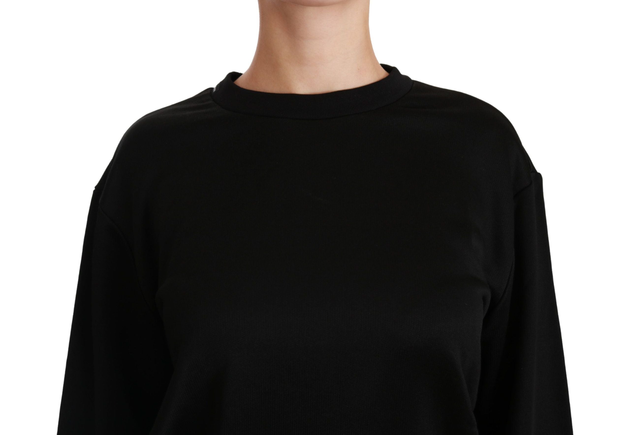 Dolce & Gabbana Suéter elegante de algodón negro con cuello redondo