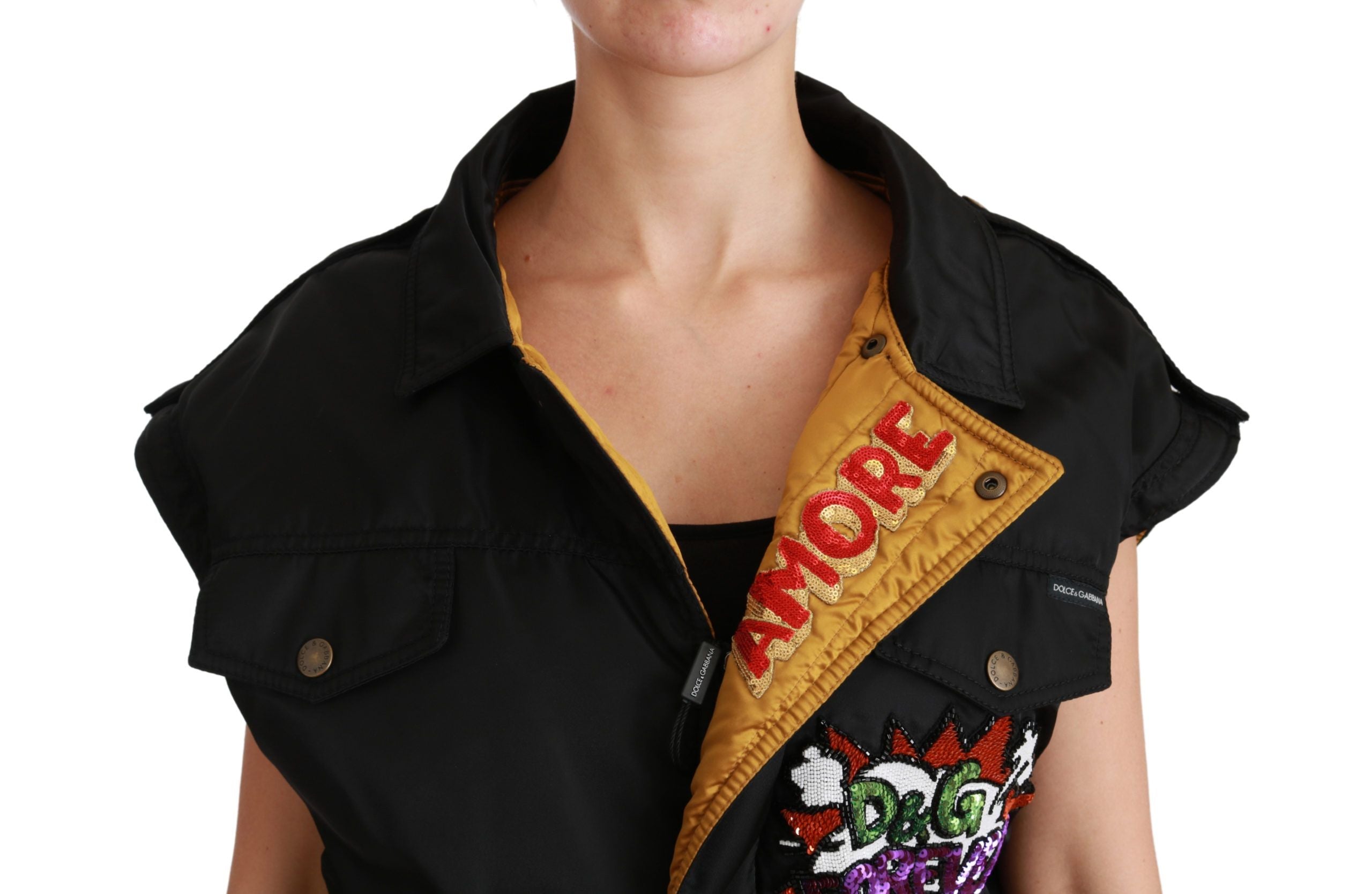 Chaqueta bomber elegante negra Dolce & Gabbana con elementos desmontables