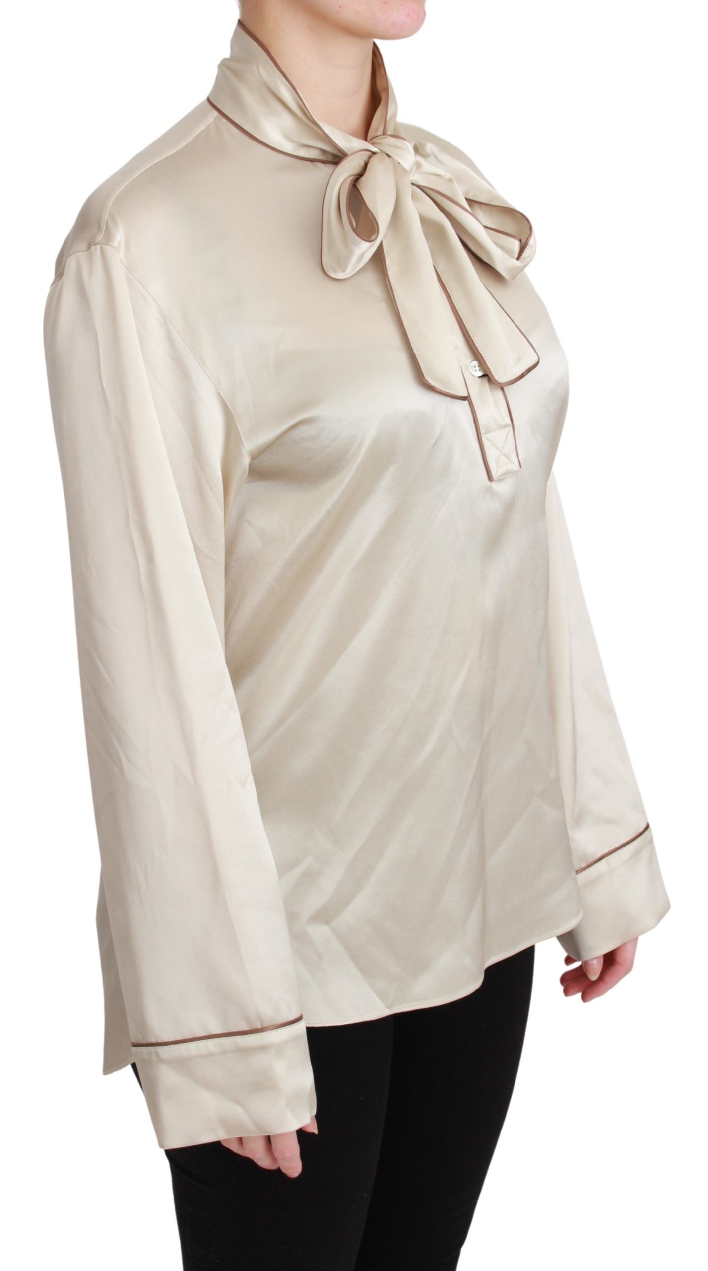 Blusa elegante Dolce & Gabbana de satén de seda beige con bordado QUEEN
