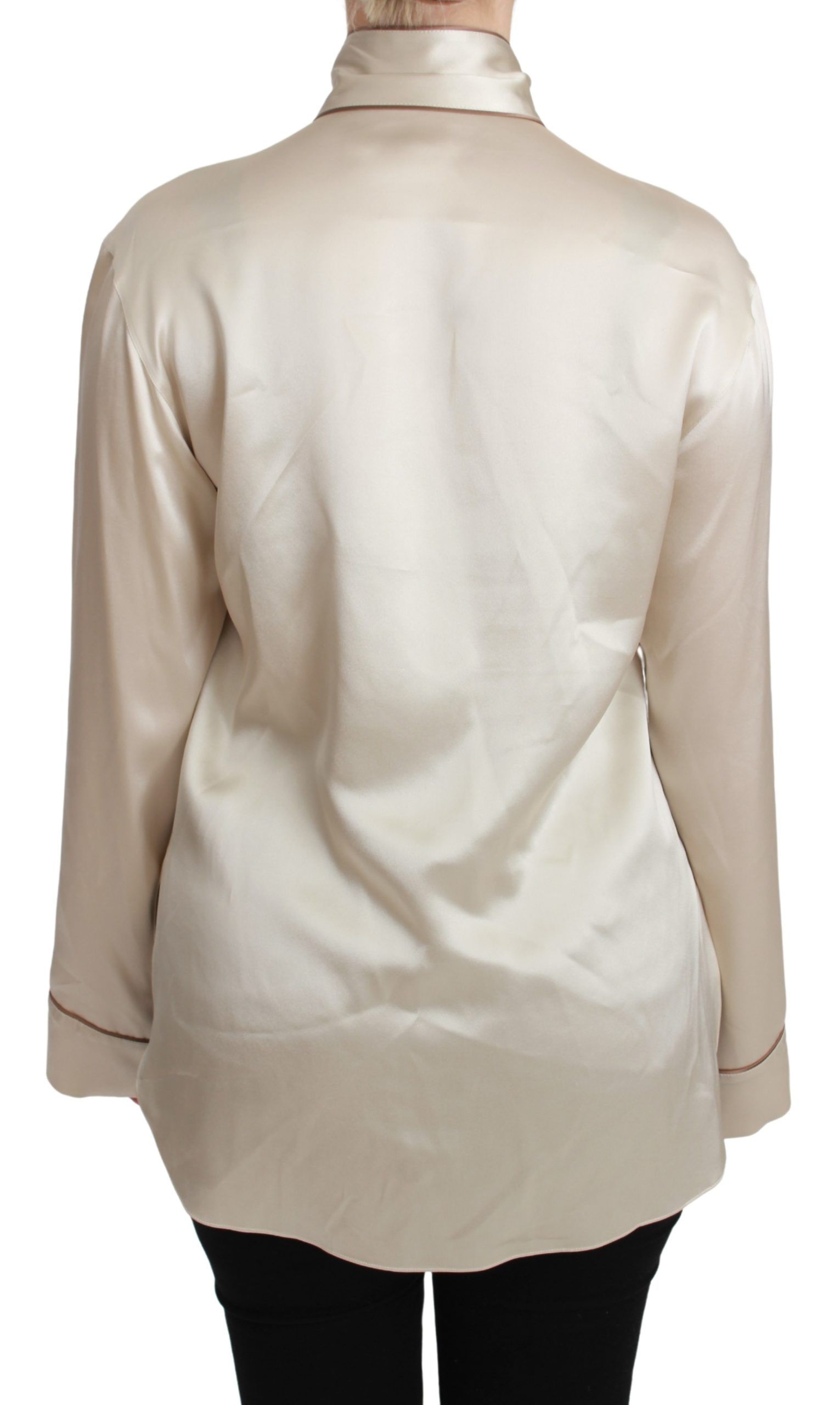 Blusa elegante Dolce & Gabbana de satén de seda beige con bordado QUEEN
