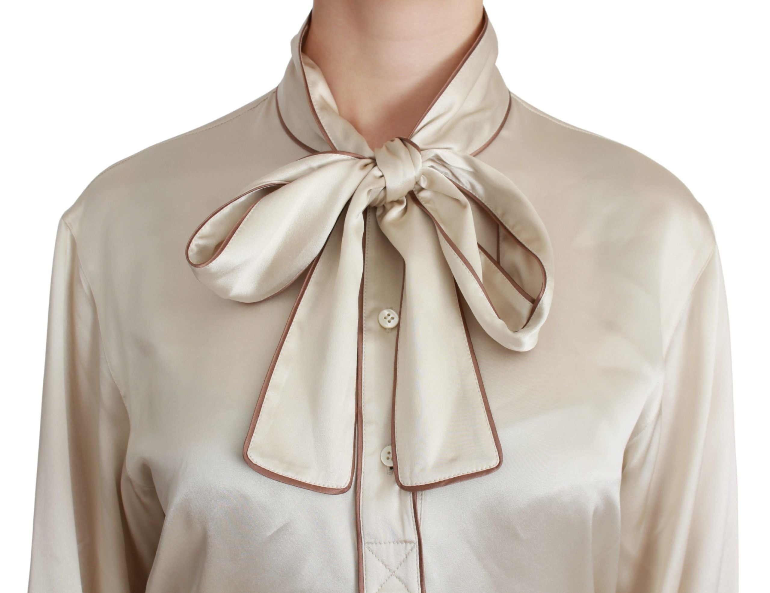 Blusa elegante Dolce & Gabbana de satén de seda beige con bordado QUEEN