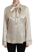 Blusa elegante Dolce & Gabbana de satén de seda beige con bordado QUEEN