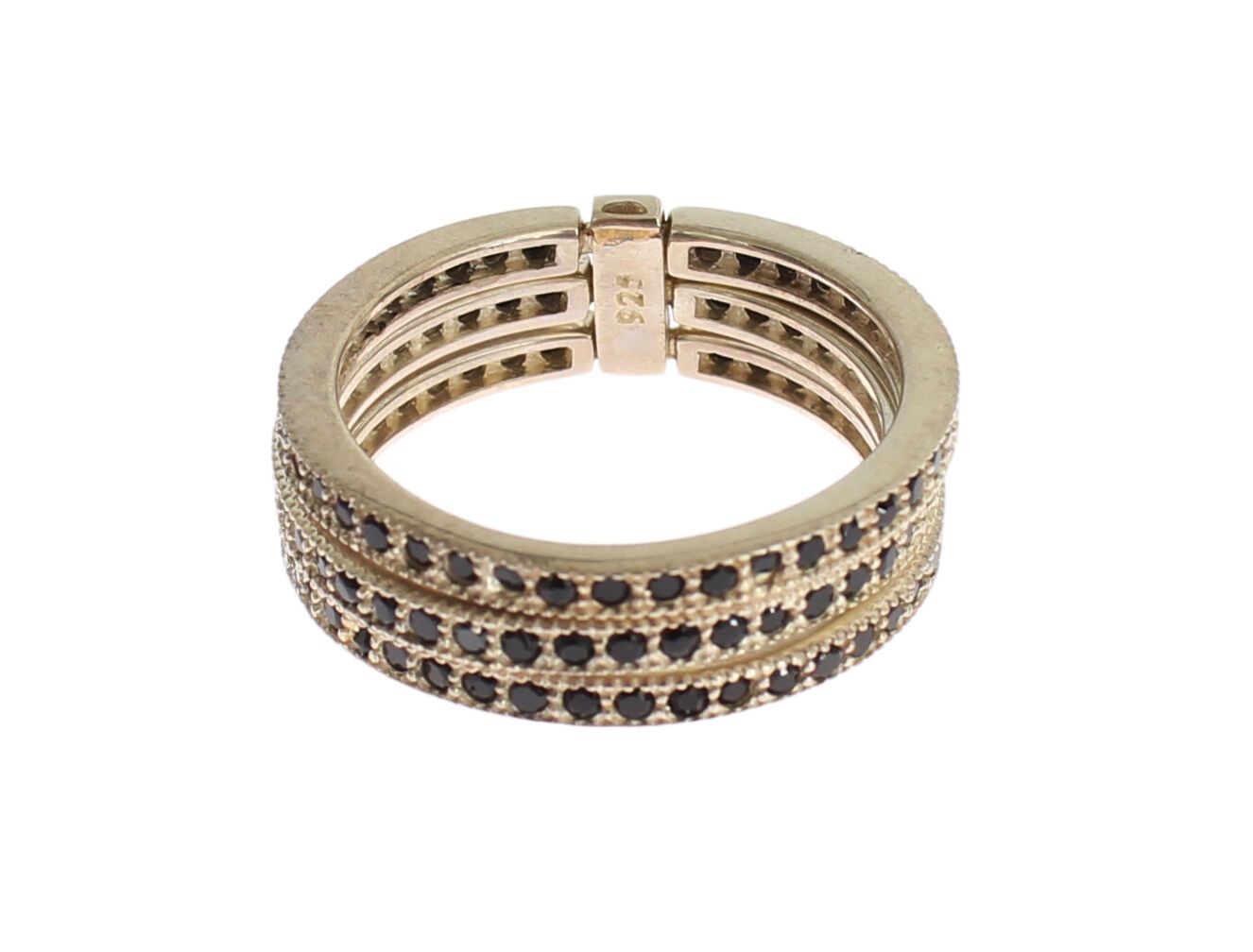 Anillo de cristal Nialaya Chic de plata y circonita cúbica negra