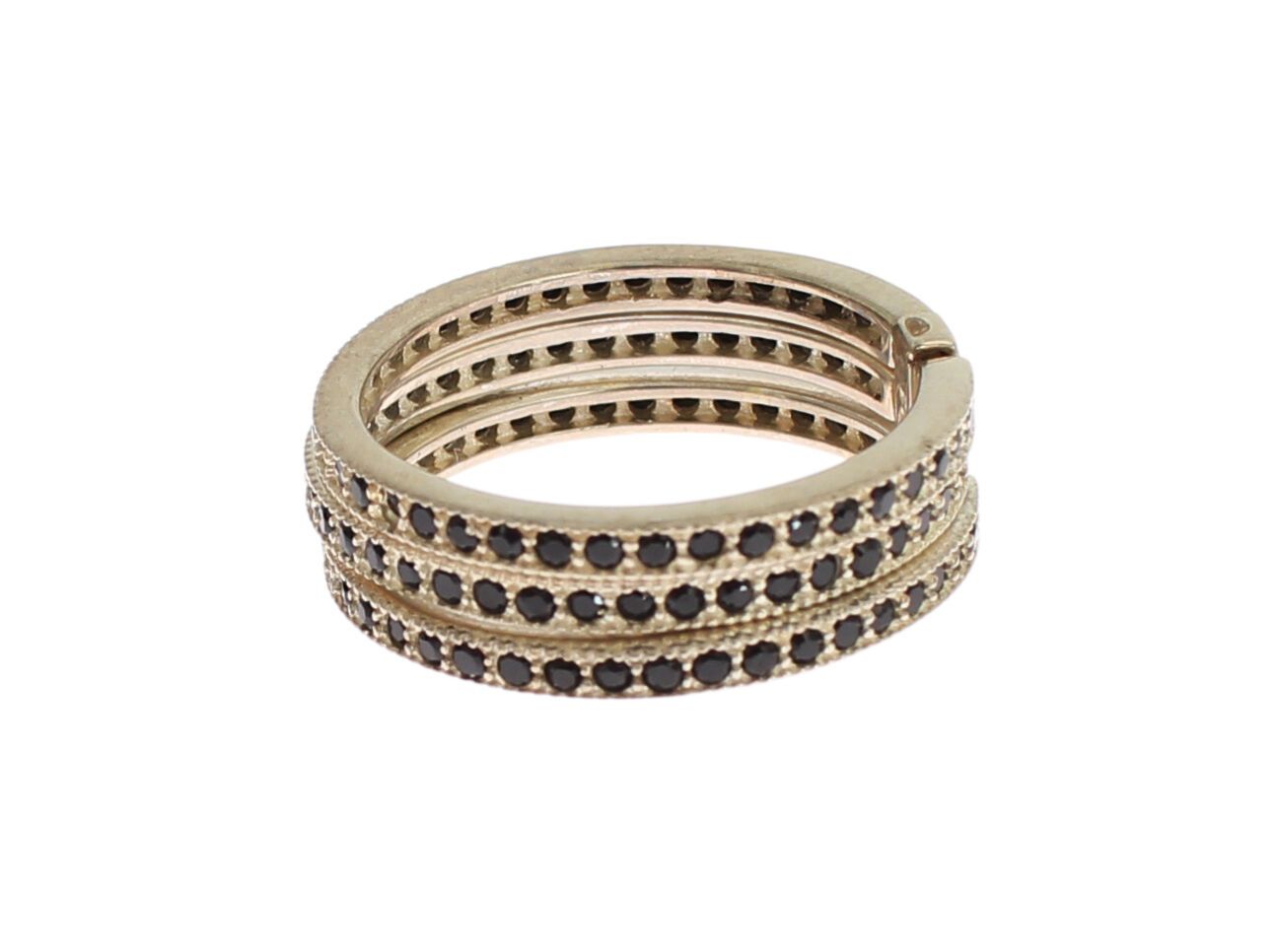 Anillo de cristal Nialaya Chic de plata y circonita cúbica negra