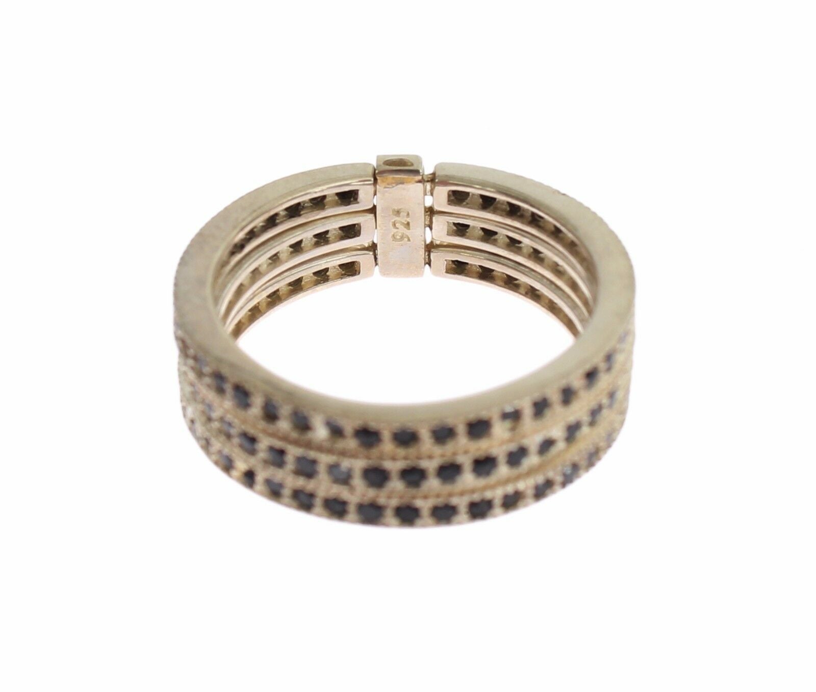 Anillo de cristal Nialaya Chic de plata y circonita cúbica negra