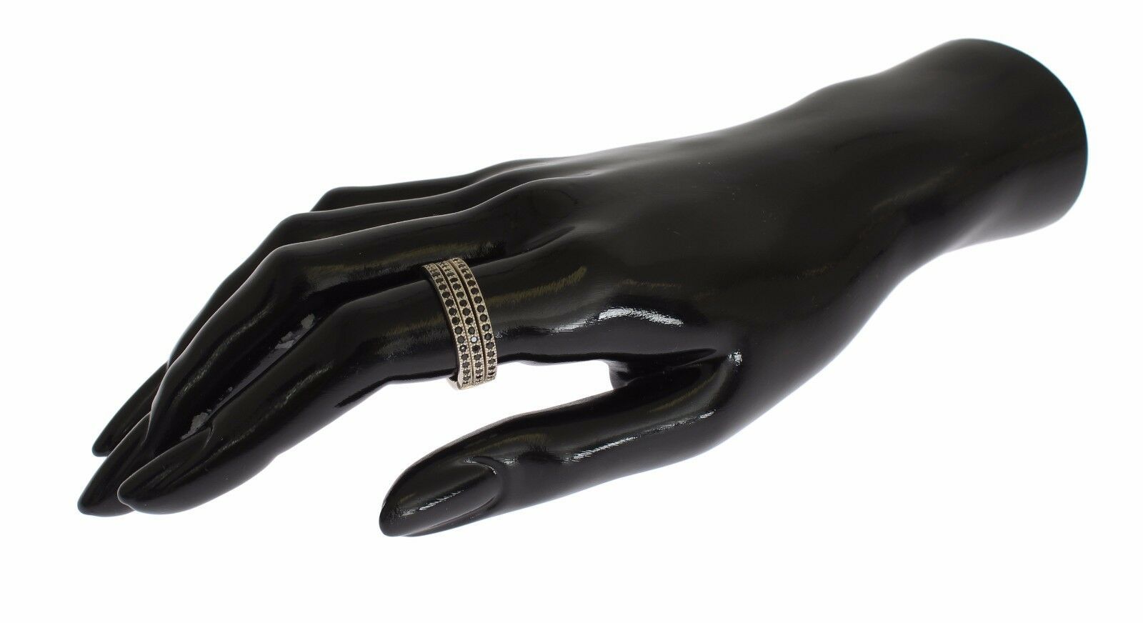 Anillo de cristal Nialaya Chic de plata y circonita cúbica negra