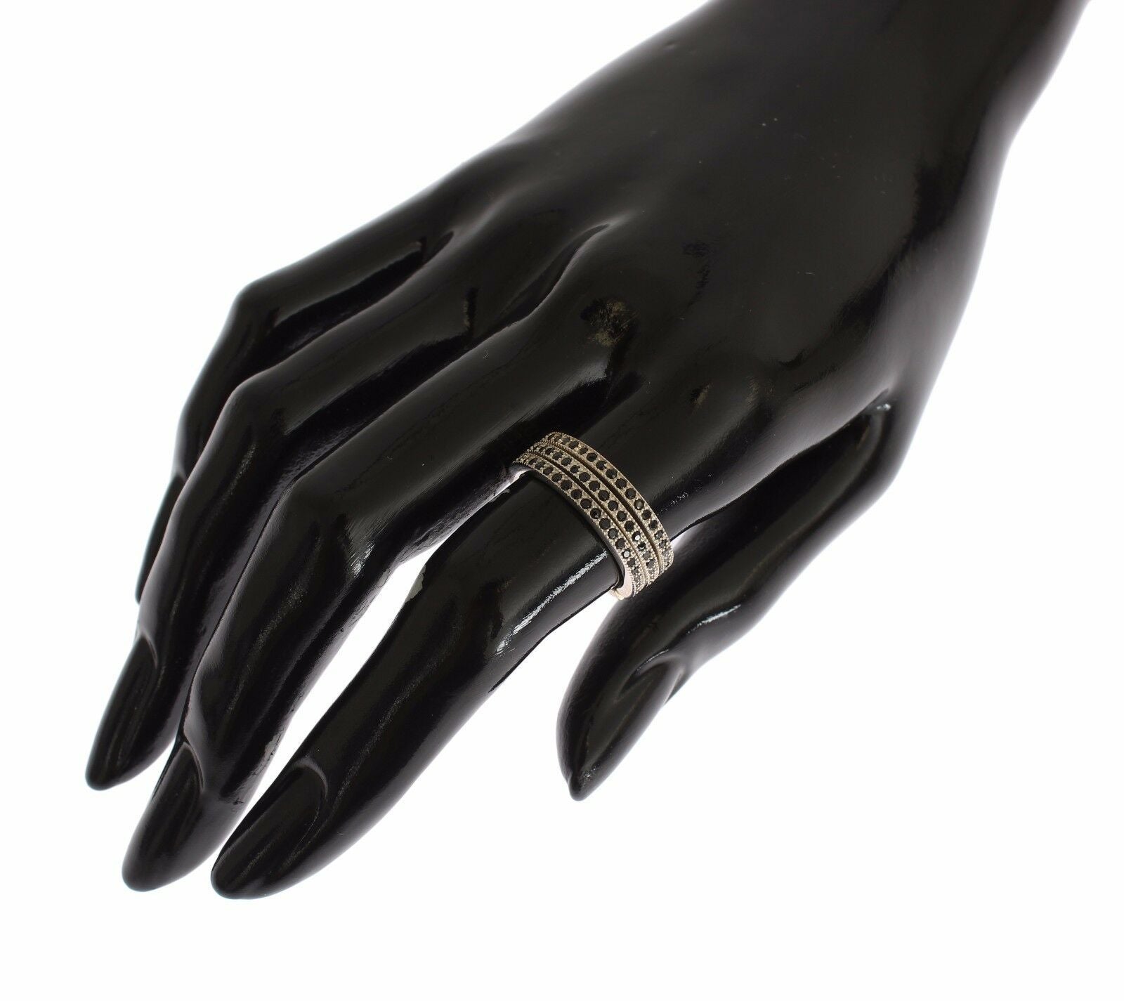 Anillo de cristal Nialaya Chic de plata y circonita cúbica negra