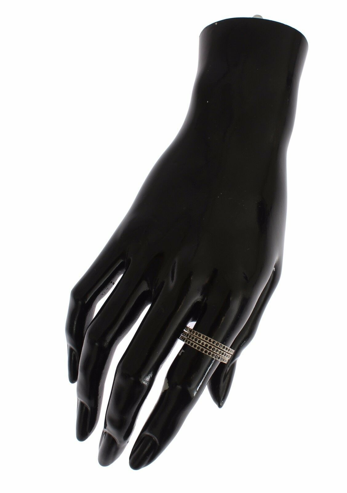 Anillo de cristal Nialaya Chic de plata y circonita cúbica negra