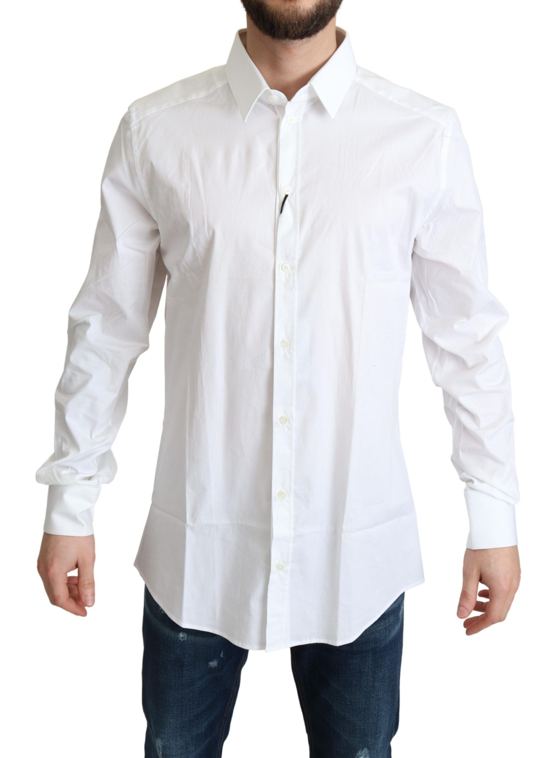Dolce & Gabbana Elegante Camisa de Vestir Elástica de Algodón Blanco