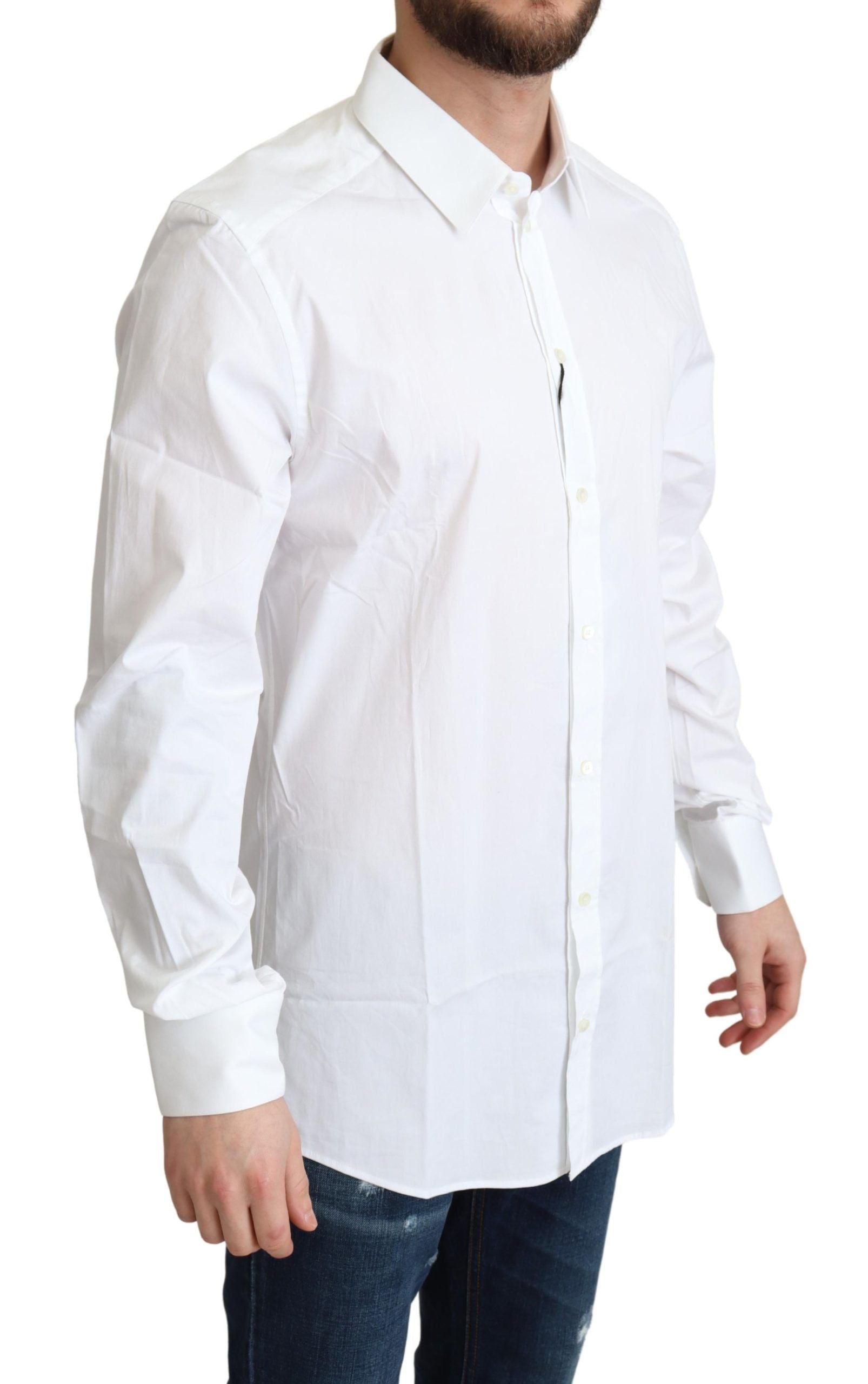 Dolce & Gabbana Elegante Camisa de Vestir Elástica de Algodón Blanco