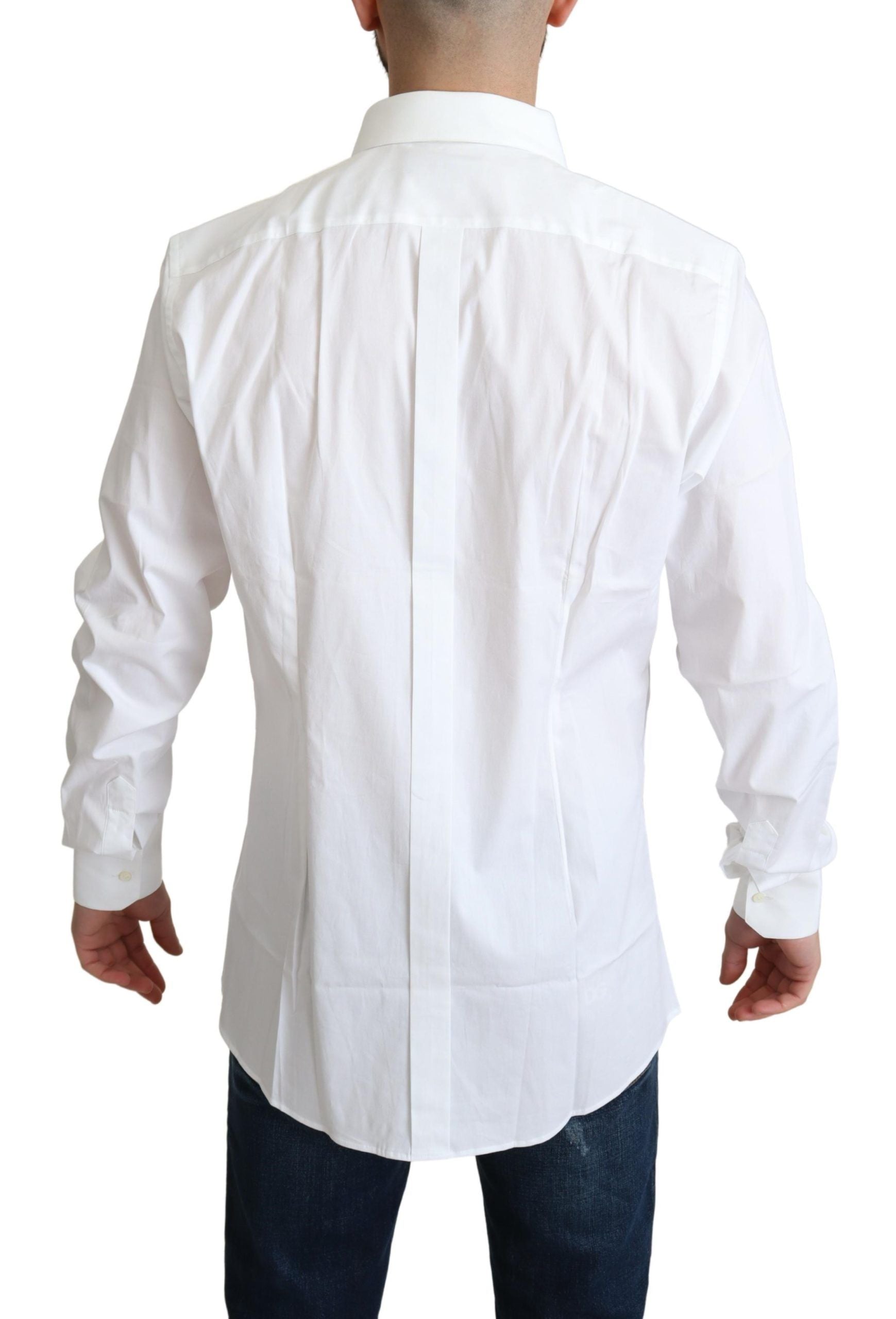 Dolce & Gabbana Elegante Camisa de Vestir Elástica de Algodón Blanco