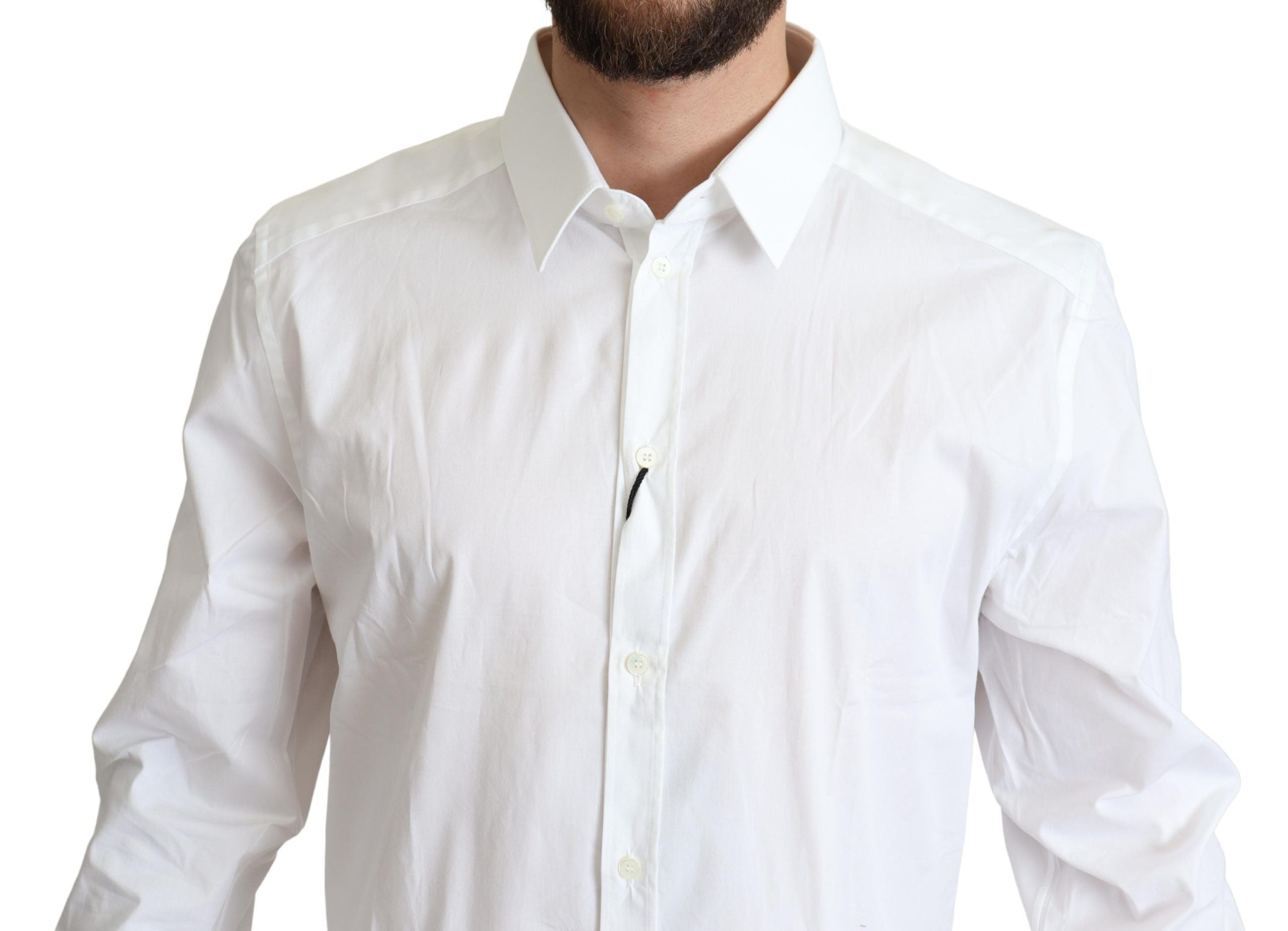 Dolce & Gabbana Elegante Camisa de Vestir Elástica de Algodón Blanco