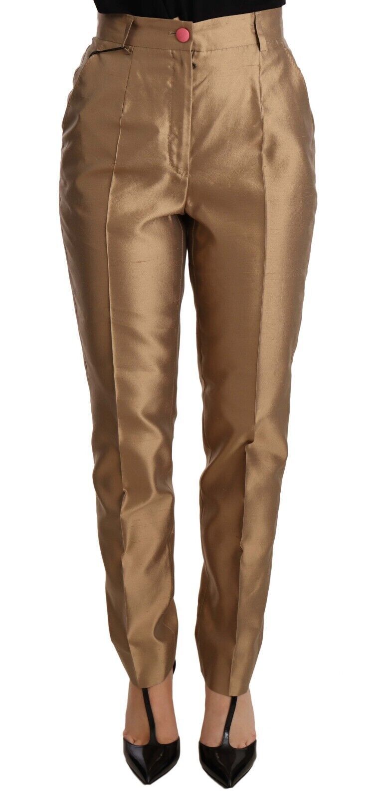 Pantalones cónicos elegantes de seda dorados de Dolce & Gabbana