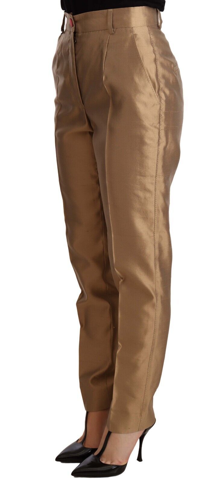 Pantalones cónicos elegantes de seda dorados de Dolce & Gabbana