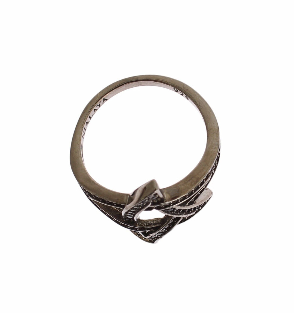 Anillo de plata de rodio negro chic con cristales de circonita cúbica Nialaya