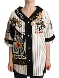 Dolce & Gabbana Elegant Striped V-Neck Blouse with Charms
