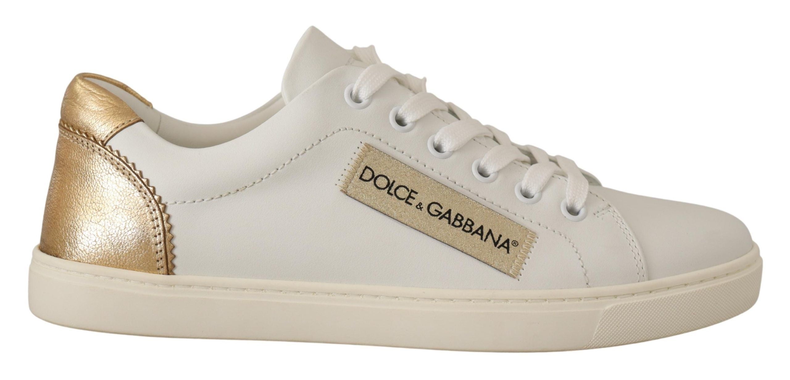 Zapatillas Dolce & Gabbana elegantes de cuero blanco con detalles dorados
