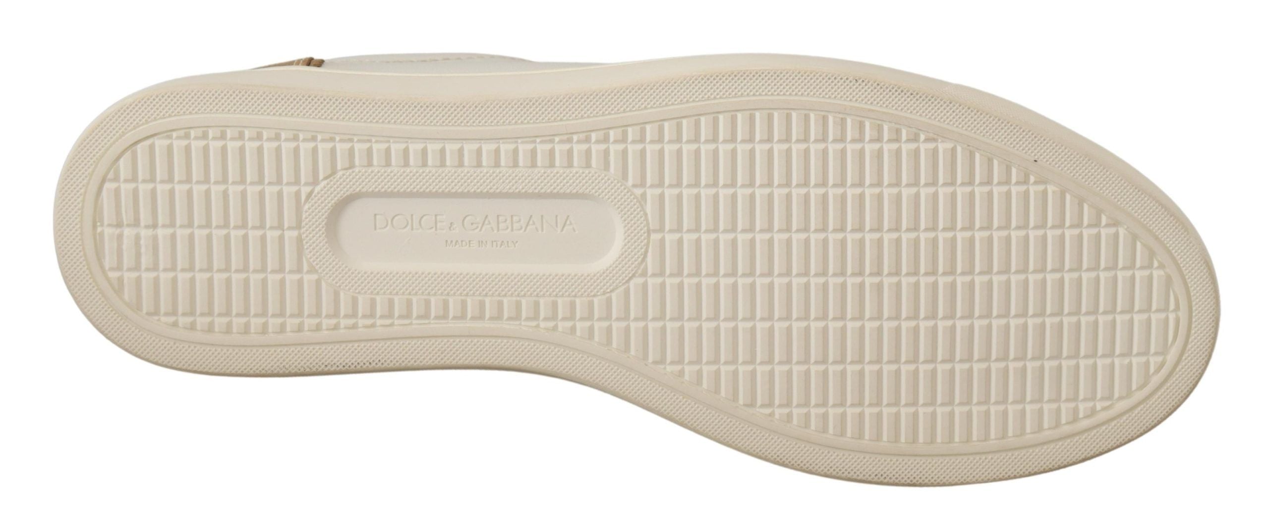 Zapatillas Dolce & Gabbana elegantes de cuero blanco con detalles dorados