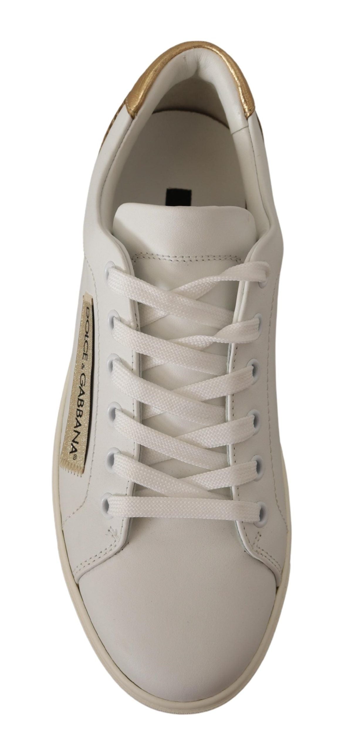 Zapatillas Dolce & Gabbana elegantes de cuero blanco con detalles dorados