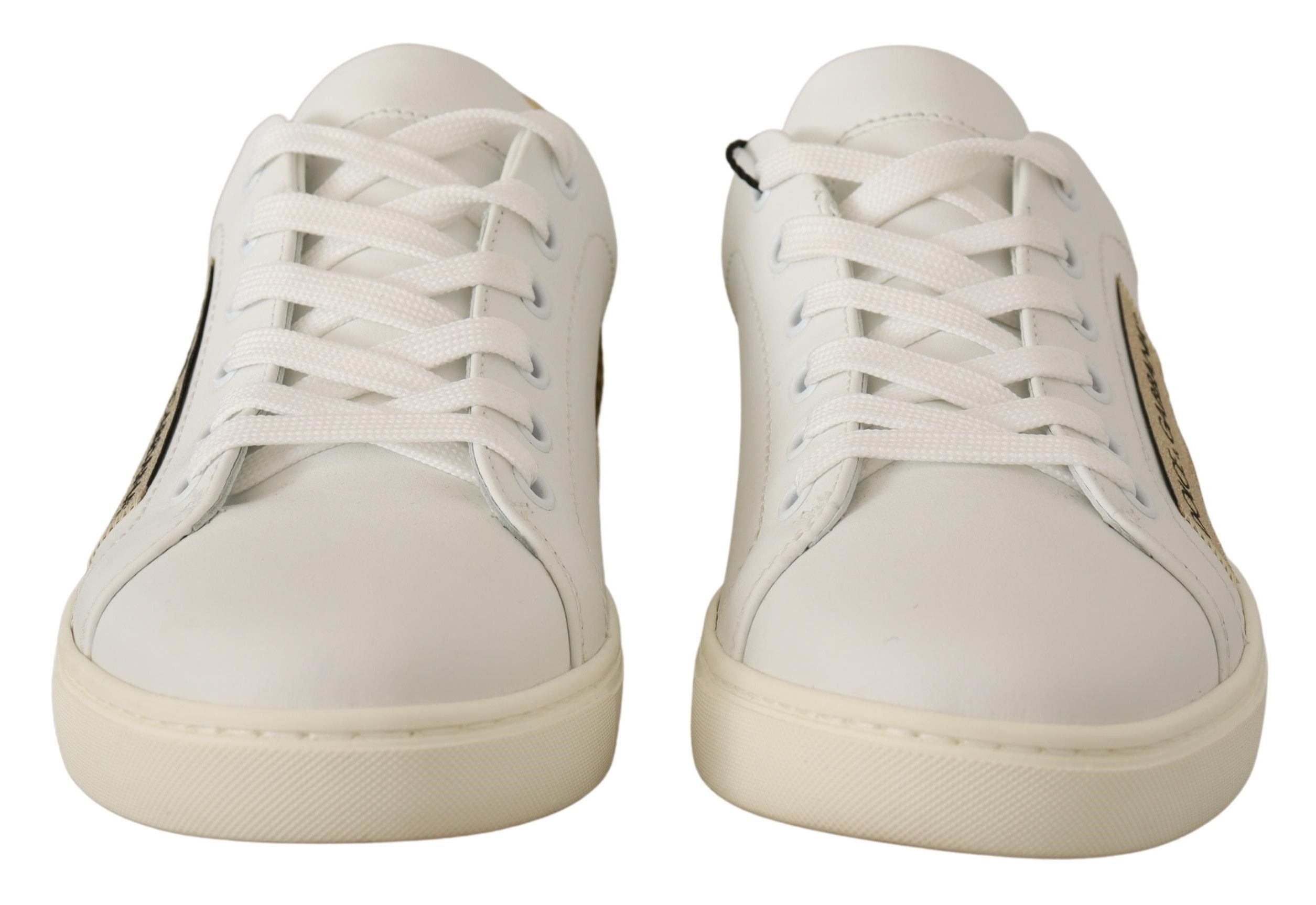 Zapatillas Dolce & Gabbana elegantes de cuero blanco con detalles dorados