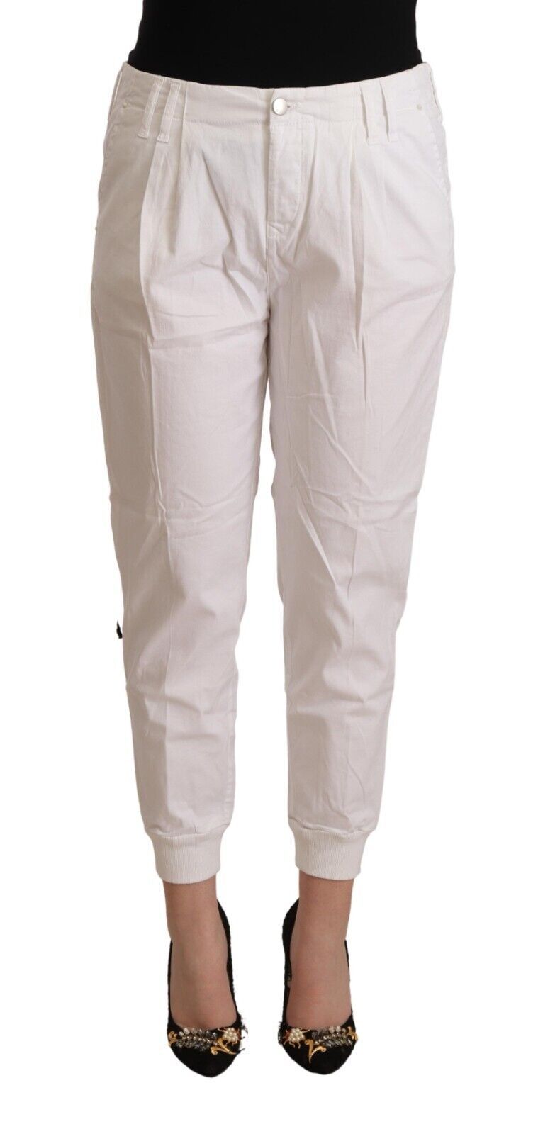 Pantalones met Chic blancos, tobilleros y con corte ajustado