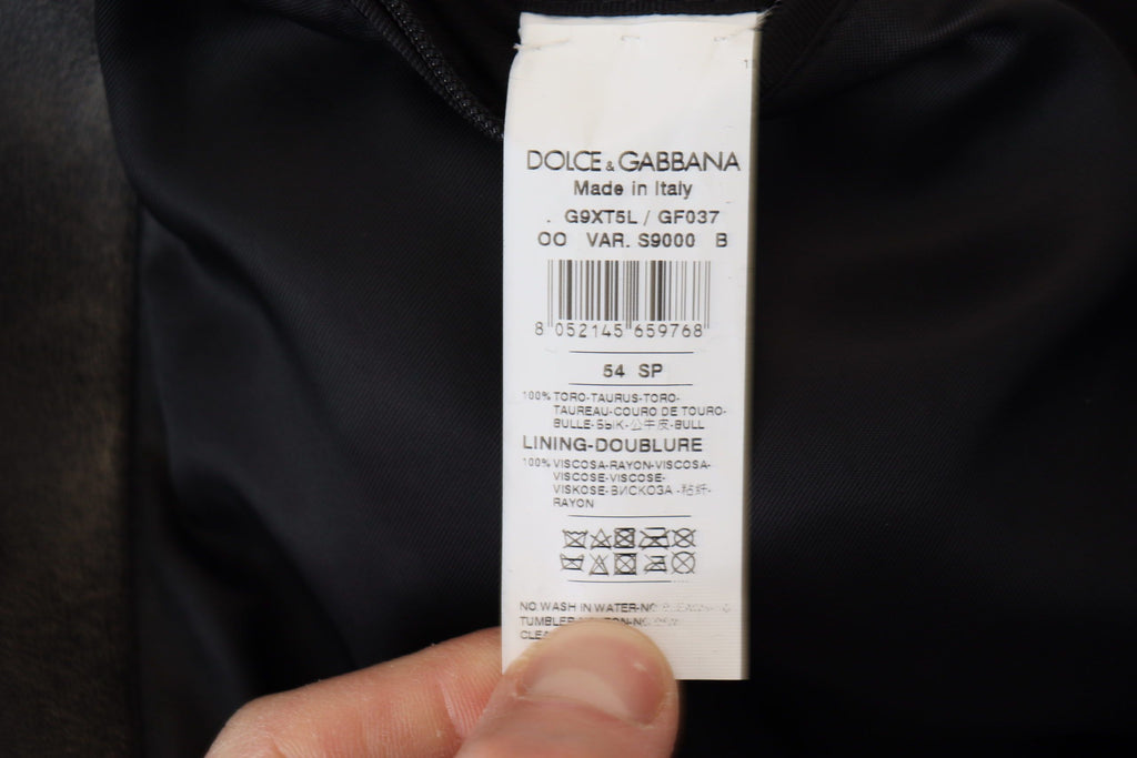 Chaqueta elegante de cuero negro Dolce & Gabbana con detalles plateados