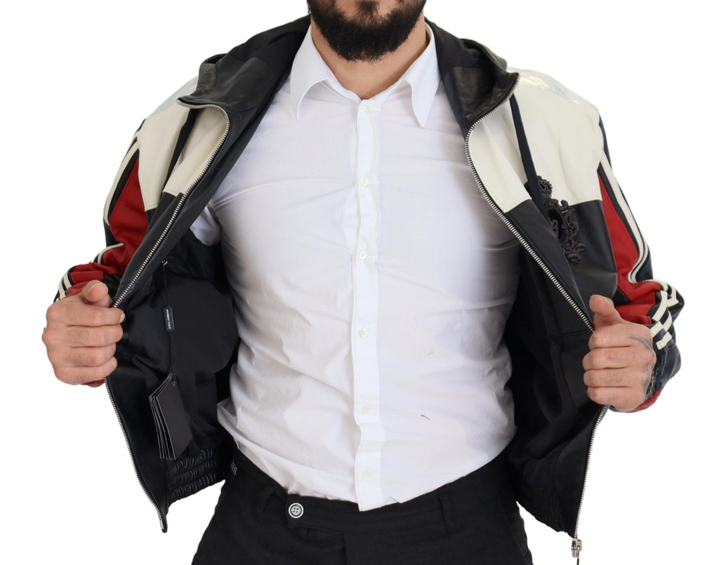 Chaqueta Bomber con Capucha Dolce & Gabbana Elite de Cuero Negro
