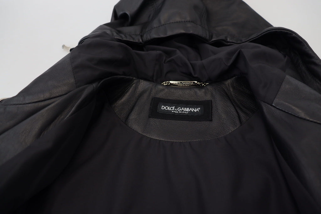 Chaqueta Bomber con Capucha Dolce & Gabbana Elite de Cuero Negro