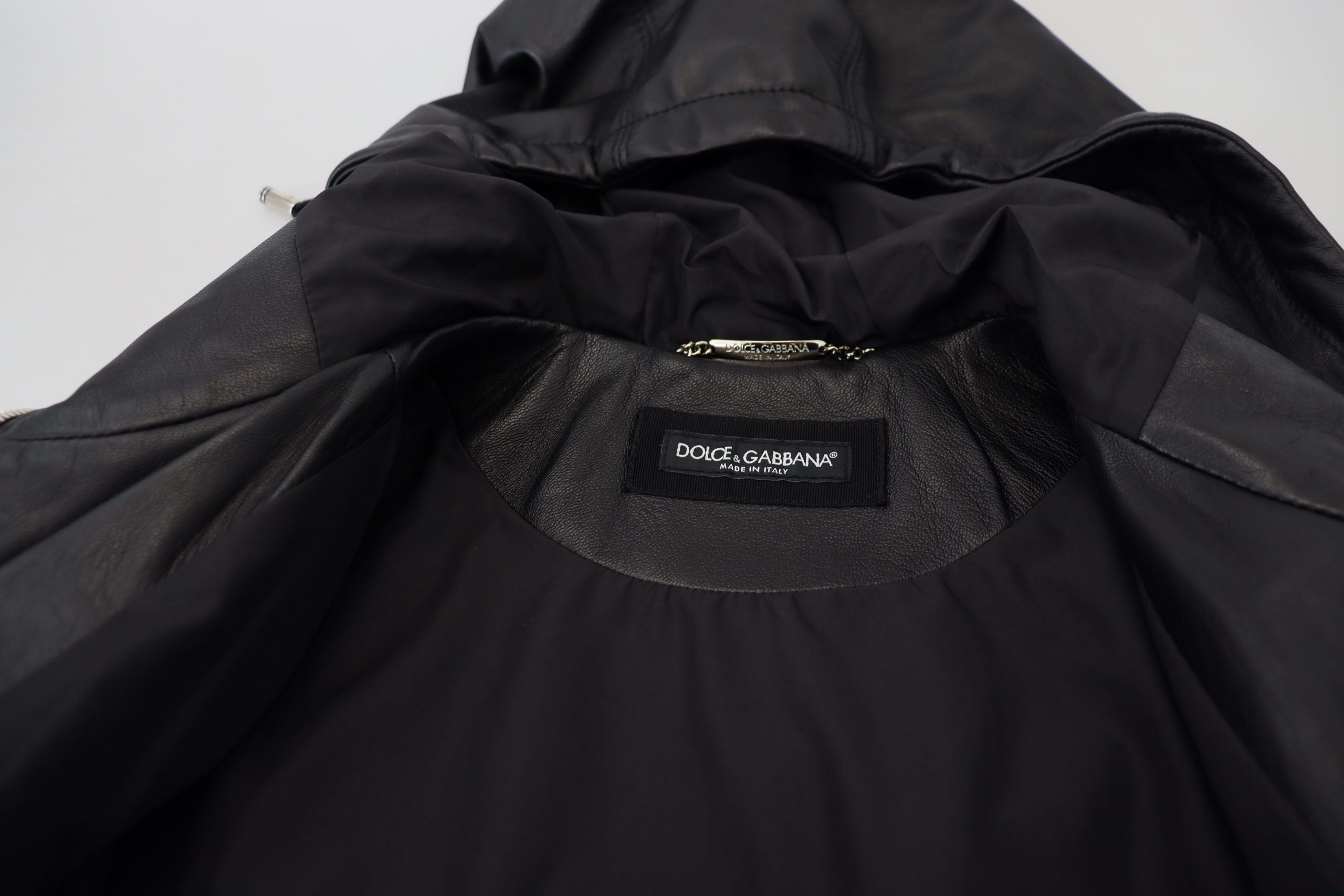 Chaqueta Bomber con Capucha Dolce & Gabbana Elite de Cuero Negro